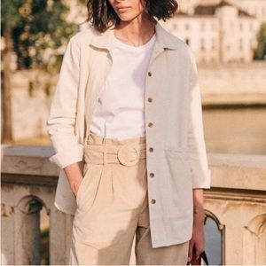 Sezane Womens Small Will Denim Chore Ivory Cream Jacket